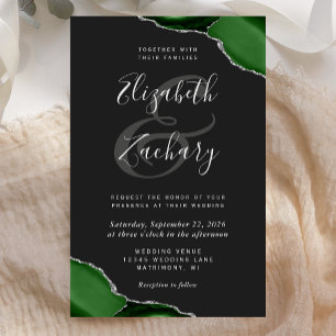 Convite de Casamento Verde Escuro com Cantos de Ág