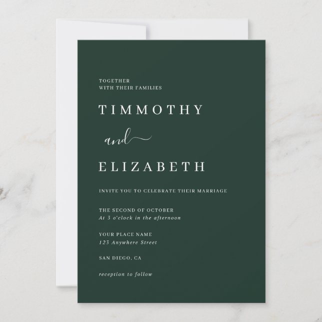 Convite de Casamento Verde Esmeralda Moderno (Frente)