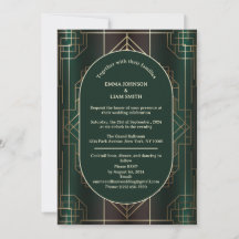 Convite de Casamento Verde Esmeralda Rugindo Anos 