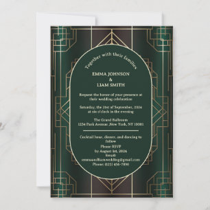 Convite de Casamento Verde Esmeralda Rugindo Anos
