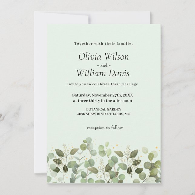 Convite de Casamento Verde Eucalipto (Frente)