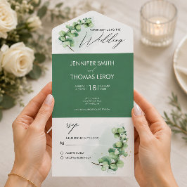 Convite de Casamento Verde Eucalipto Aquarela com