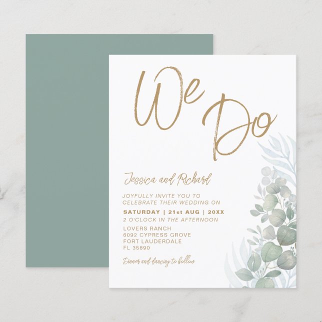 Convite de Casamento Verde Eucalipto Boho Econômic (Frente/Verso)