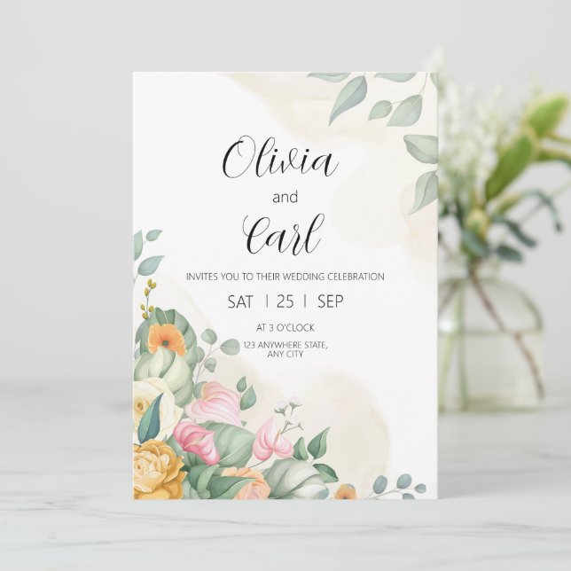 Convite de Casamento Verde Eucalipto Casamento  (Em pé/Frente)