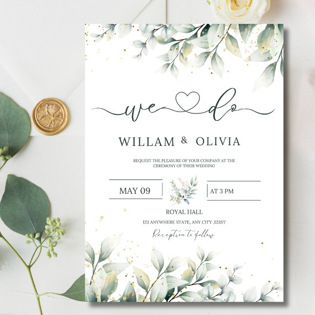 Convite de Casamento Verde Eucalipto Floral Casame (Criador carregado)