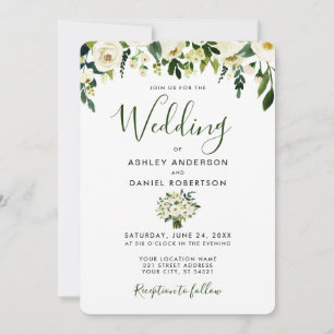 Convite de Casamento Verde Floral Aquarela Moderna