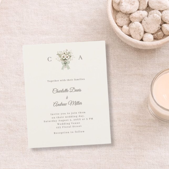 Convite de casamento verde floral monogramado em m (Criador carregado)