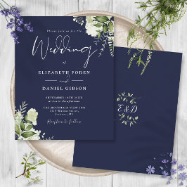 Convite de Casamento Verde Folhagem Azul Marinho O