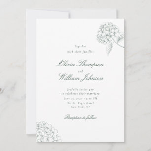 Convite de Casamento Verde Hortênsia Branca