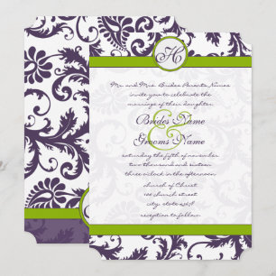 Convite de Casamento Verde Lapis Damask Roxo