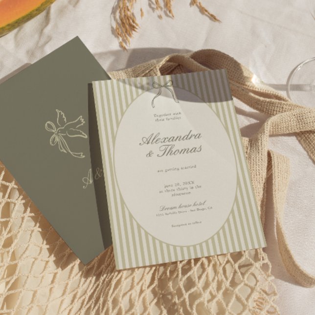 Convite de Casamento Verde Listra Caprichosa (Criador carregado)