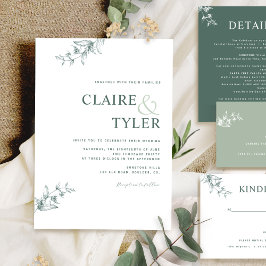 Convite de Casamento Verde Minimalista Moderno Ele