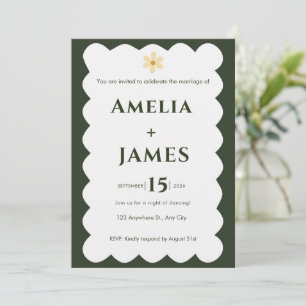 Convite de casamento verde moderno ondulado