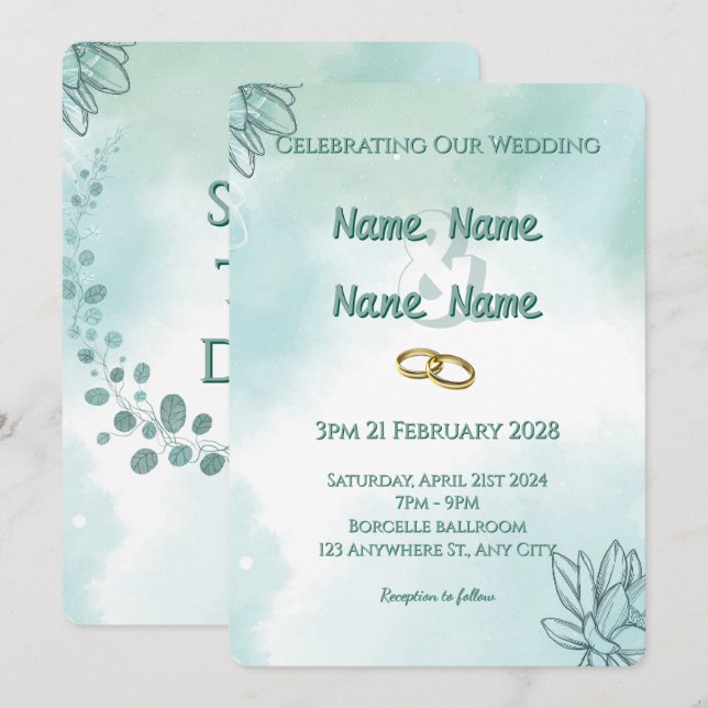 Convite de Casamento Verde Oliva (Frente/Verso)