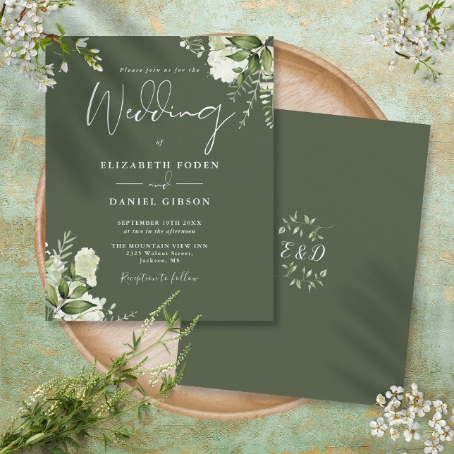 Convite de Casamento Verde Oliva Economia em Verde (Budget Greenery Olive Green Wedding Invitation)