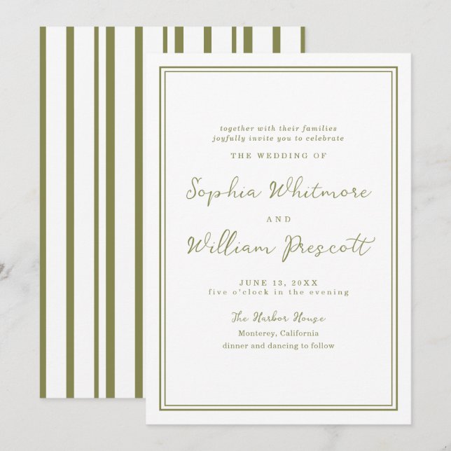 Convite de Casamento Verde Oliva Terroso Moderno (Frente/Verso)
