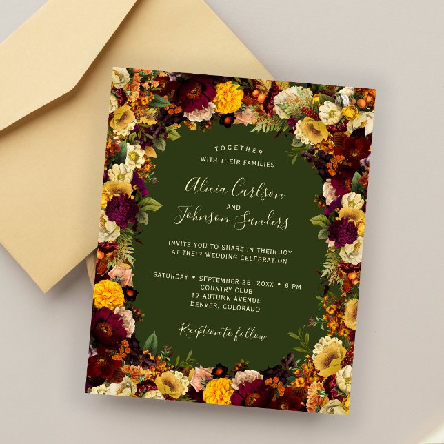 Convite de casamento verde orçamento floral outono (Criador carregado)