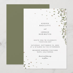Convite de Casamento Verde Orgânico Minimal Modern