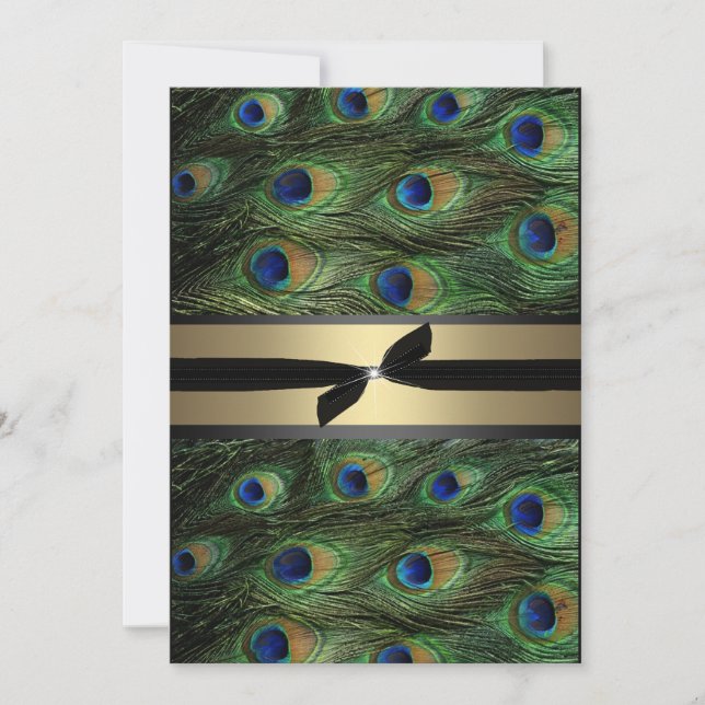 Convite de Casamento Verde Pavão e Dourado (Frente)