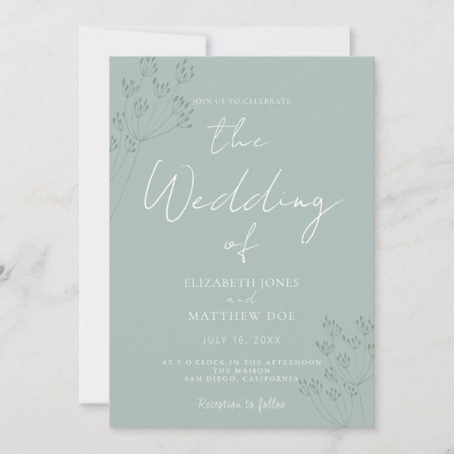 Convite de Casamento Verde Romântico com Folhagens (Frente)