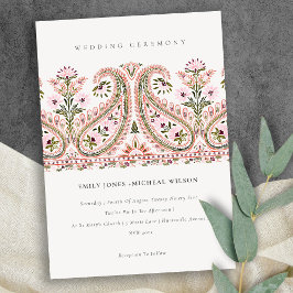 Convite de casamento verde-rosa Paisley Motif
