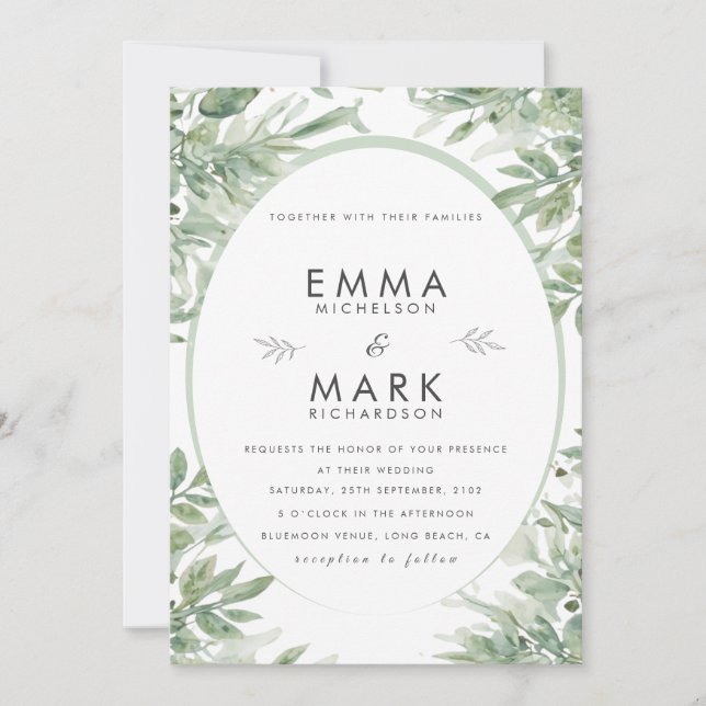 Convite de Casamento Verde Sage | Botânico Elegant (Frente)