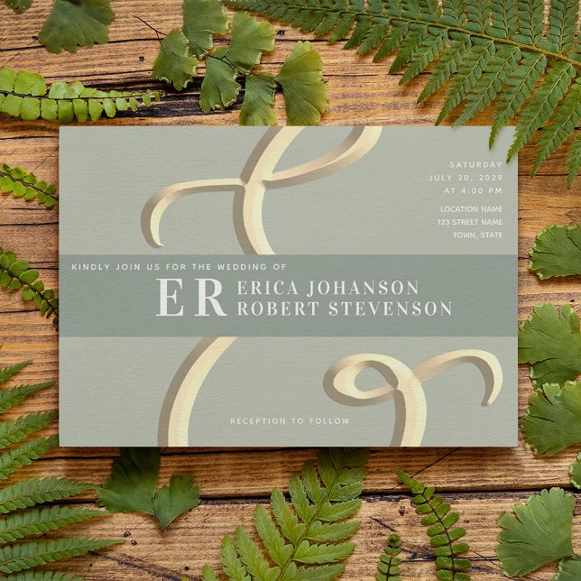 Convite de Casamento Verde Sage com E comercial Ca (Criador carregado)
