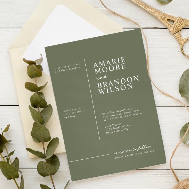 Convite de Casamento Verde Sage com Tipografia Min (Criador carregado)