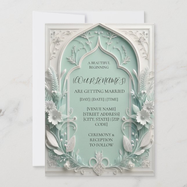 Convite de Casamento Verde Sage Elegante (Frente)