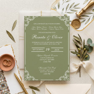 Convite de casamento verde-sage em espanhol
