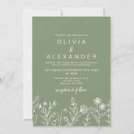 Convite de casamento verde sage flor silvestre boh
