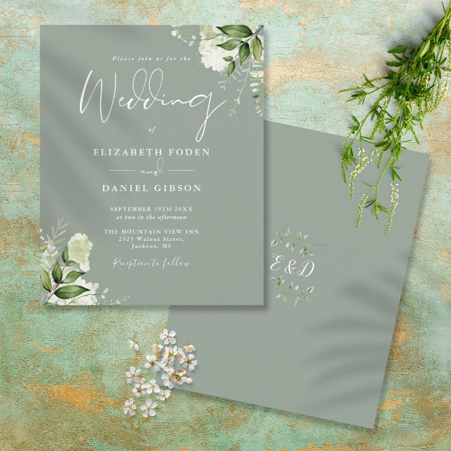 Convite de Casamento Verde Sage Orçamento Verdejan (Criador carregado)
