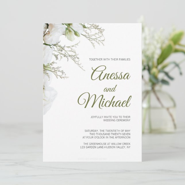Convite de Casamento Verde Sálvia (Em pé/Frente)