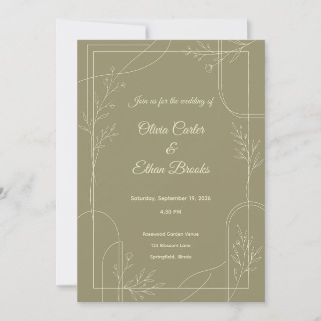Convite de Casamento Verde Sálvia Elegante (Frente)