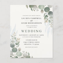 Convite de Casamento Verde Sálvia Eucalipto Econôm