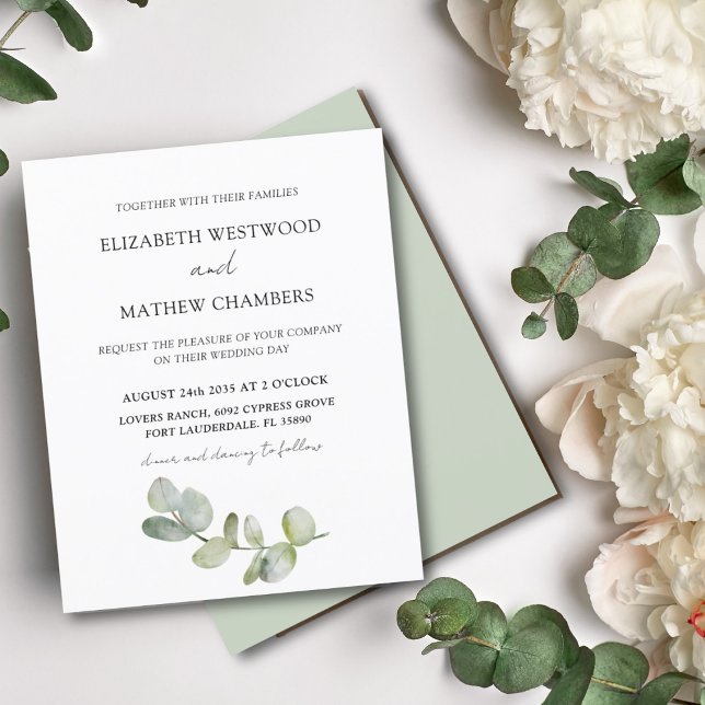 Convite de Casamento Verde Sálvia Eucalipto Econôm (Criador carregado)