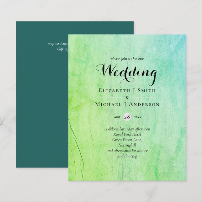 CONVITE DE CASAMENTO Verde Teal BUDGET (Frente/Verso)