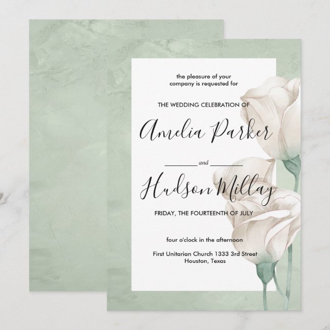 convite de casamento verde trendy (Frente/Verso)
