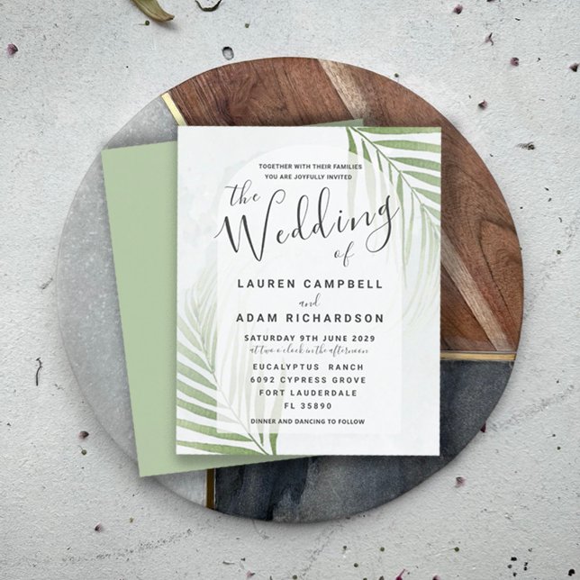 Convite de Casamento Verde Tropical Econômico (Criador carregado)