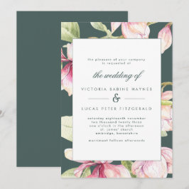 Convite de casamento Verde Vintage Botânico Rosa e