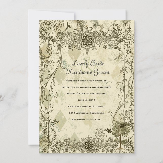 Convite De Casamento Verdigris Italiano Vintage (Frente)