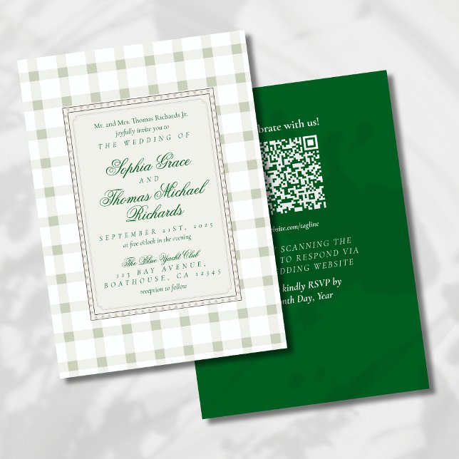 Convite de Casamento Verificado por Script Cursivo (Bring understated style to your big day with this Earth Tone Green Wedding Invitation!)