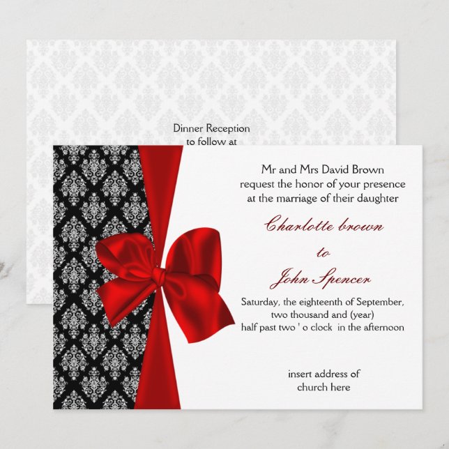 convite de casamento vermelho (Frente/Verso)