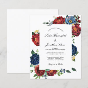 Convite de casamento vermelho burgundy azul navy o