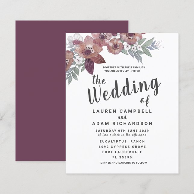 Convite de Casamento Vermelho Burgundy Rústico Eco (Frente/Verso)