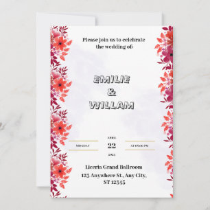 Convite de Casamento Vermelho com Aquarela Estétic