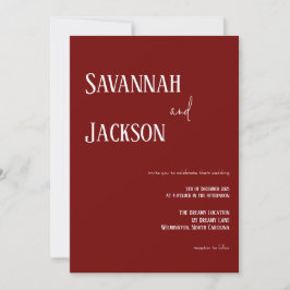 Convite de Casamento Vermelho Cranberry Moderno e 