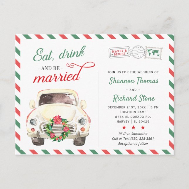 Convite de casamento vermelho de viagem de férias  (Frente)