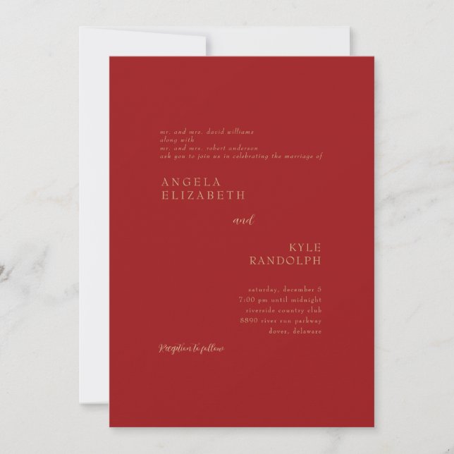 Convite de Casamento Vermelho e Dourado (Frente)