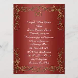 Convite de casamento vermelho e dourado